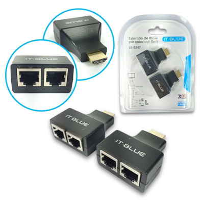 EXTENSAO DE HDMI POR CABO RJ45 CAT.5E/6 30M 3D FULL HD 1080P LE-5547 IT-BLUE