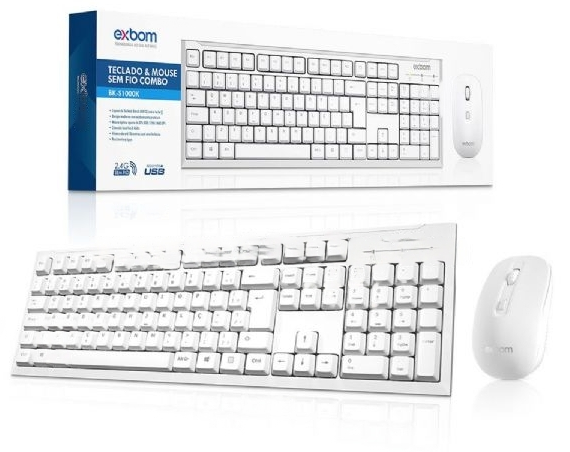 TECLADO E MOUSE SEM FIO COMBO BK-S1000K EXBOM 2.4GHZ BRANCO