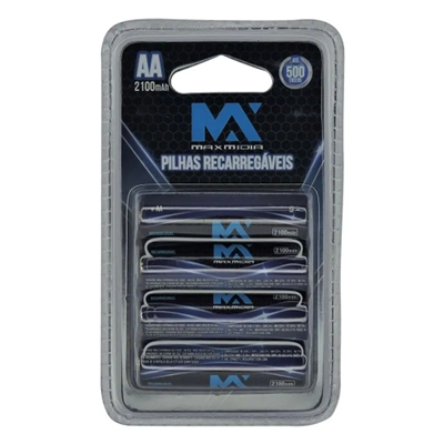 (CART C/4) PILHA AA RECARREGAVEL MAX-REC2345 MAXMIDIA