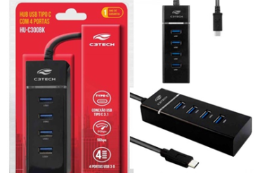 HUB USB TIPO-C 4 PORTAS 3.0 HU-C300BK C3TECH - Imagem 1