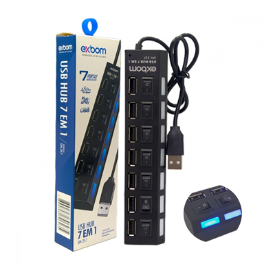 HUB USB 2.0 7 PORTAS 7 EM 1 UH-2S7 EXBOM C/ BOTAO ON/OFF