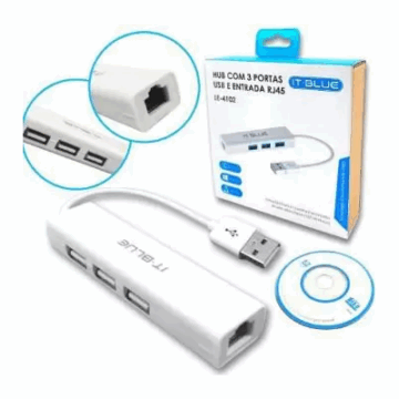HUB USB 2.0 3 PORTAS C/ ENTRADA RJ45 LE-4102 LELONG #