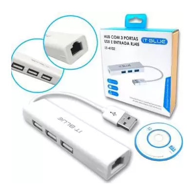 HUB USB 2.0 3 PORTAS C/ ENTRADA RJ45 LE-4102 LELONG #