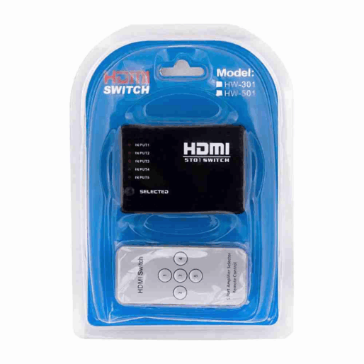 SWITCH HDMI 5 ENTRADAS X 1 SAIDA C/ CONTROLE HW-501 #
