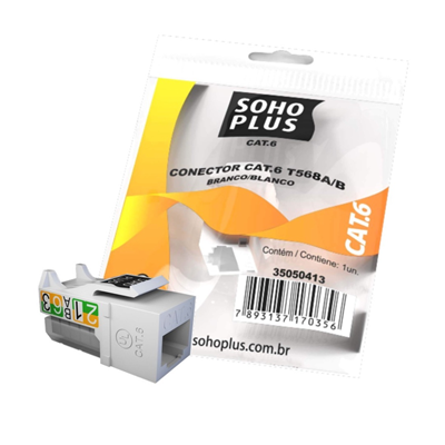 (UNIDADE) CONECTOR RJ45 CAT.6 FEMEA SOHOPLUS T568A/B BRANCO #