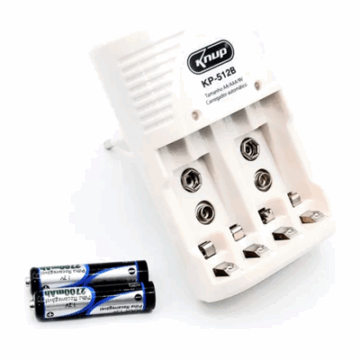 CARREGADOR PILHAS AA/AAA/9V + 2 PILHAS AAA RECARREGAVEIS KP-512B KNUP