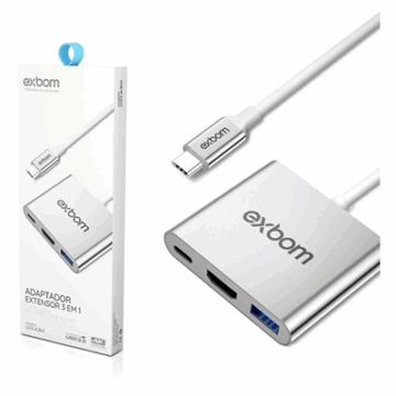 ADAPTADOR VIDEO 3 EM 1 TIPO-C X HDMI/USB 3.0/PD U3V-A3N1 EXBOM