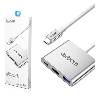 ADAPTADOR VIDEO 3 EM 1 TIPO-C X HDMI/USB 3.0/PD U3V-A3N1 EXBOM