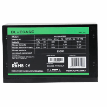 FONTE ATX PC BLUECASE 350W BIVOLT AUTOMATICO S/CAIXA  BLU350-ATX PS/2
