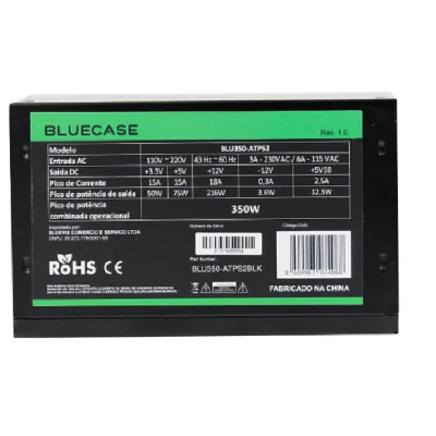 FONTE ATX PC BLUECASE 350W BIVOLT AUTOMATICO S/CAIXA  BLU350-ATX PS/2