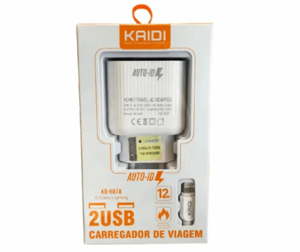 CARREGADOR IPHONE 2 USB KD-607A KAIDI