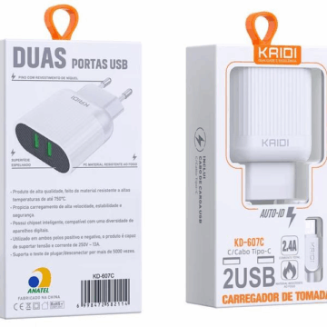 CARREGADOR TIPO-C 2 USB KD-607C KAIDI