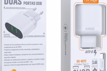 CARREGADOR TIPO-C 2 USB KD-607C KAIDI - Imagem 1