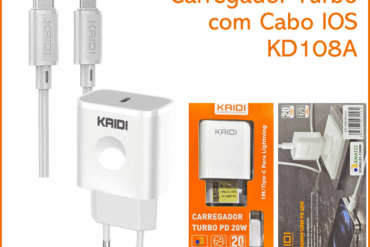 CARREGADOR TIPO-C PARA IPHONE TURBO PD 20W KD-108A BRANCO KAIDI - Imagem 1