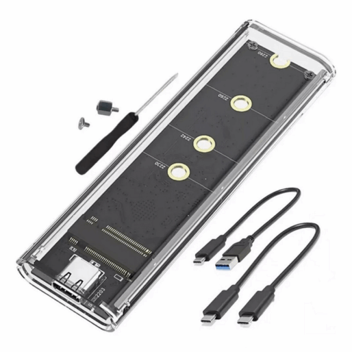 CASE ADAPTADOR TRANSPARENTE HD M.2 NGFF OU NVME PARA TYPE-C/ USB3.0 F3