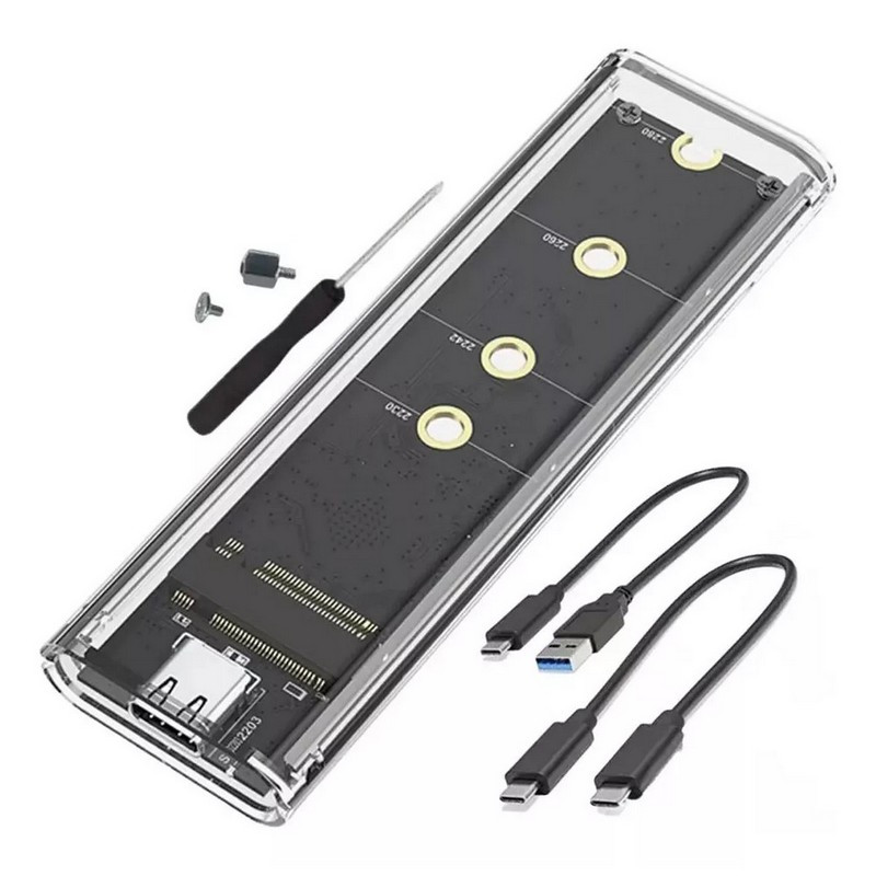 CASE ADAPTADOR TRANSPARENTE HD M.2 NGFF OU NVME PARA TYPE-C/ USB3.0 F3